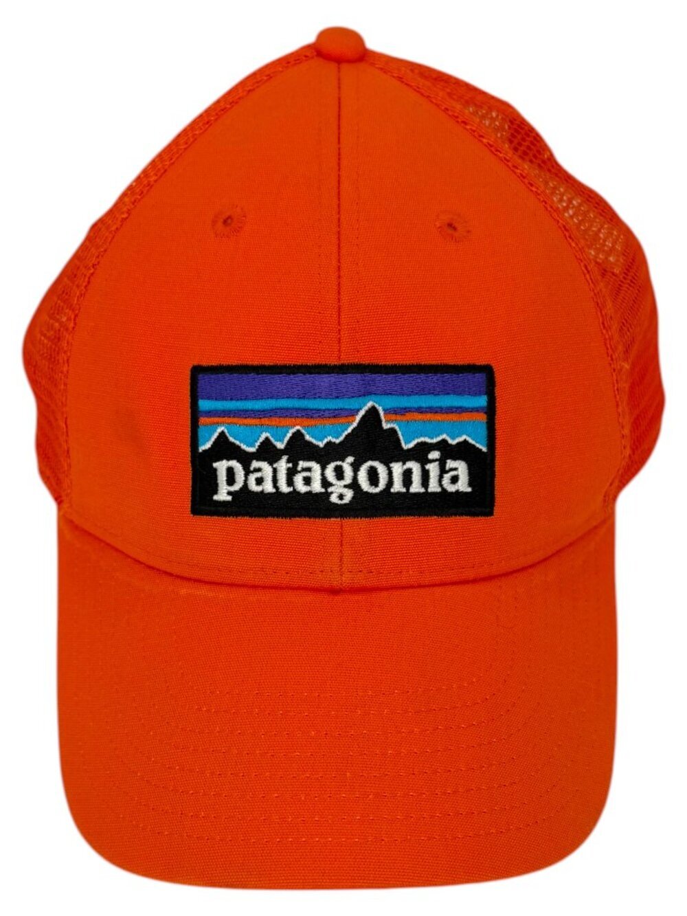 Patagonia P-6 Logo Trucker Snapback Hat with Mesh Back in Campfire Orange